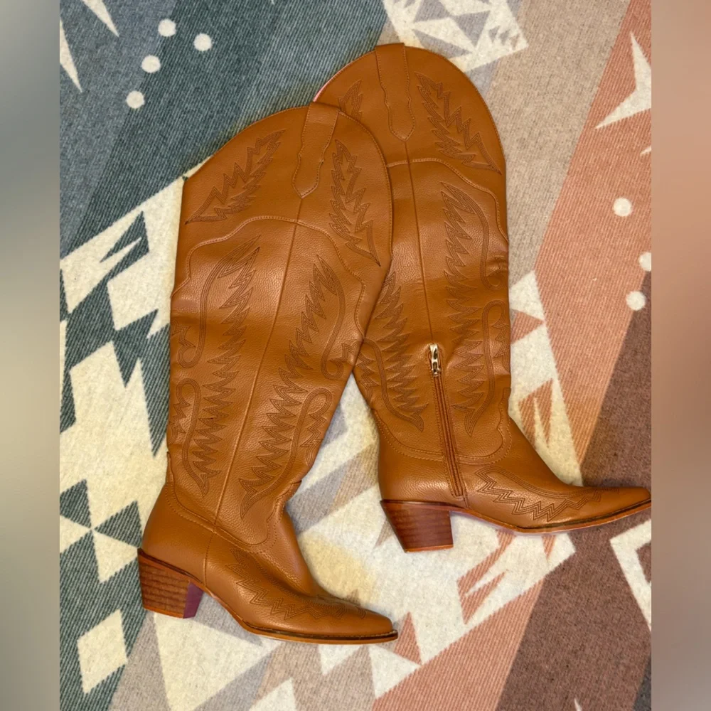 Southern Fried Chics Brown Knee High Western Boot Cowgirl Cowboy Boots Size 7W - Picture 3 of 15